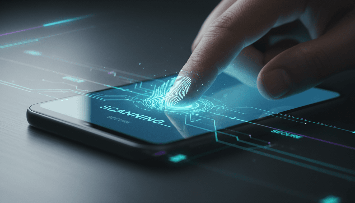 Close-up of a fingerprint scanning on a smartphone screen