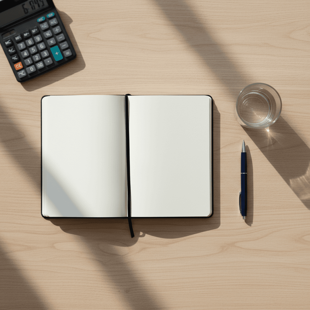 Open notebook and pen on a desk symbolizing a clear refund policy