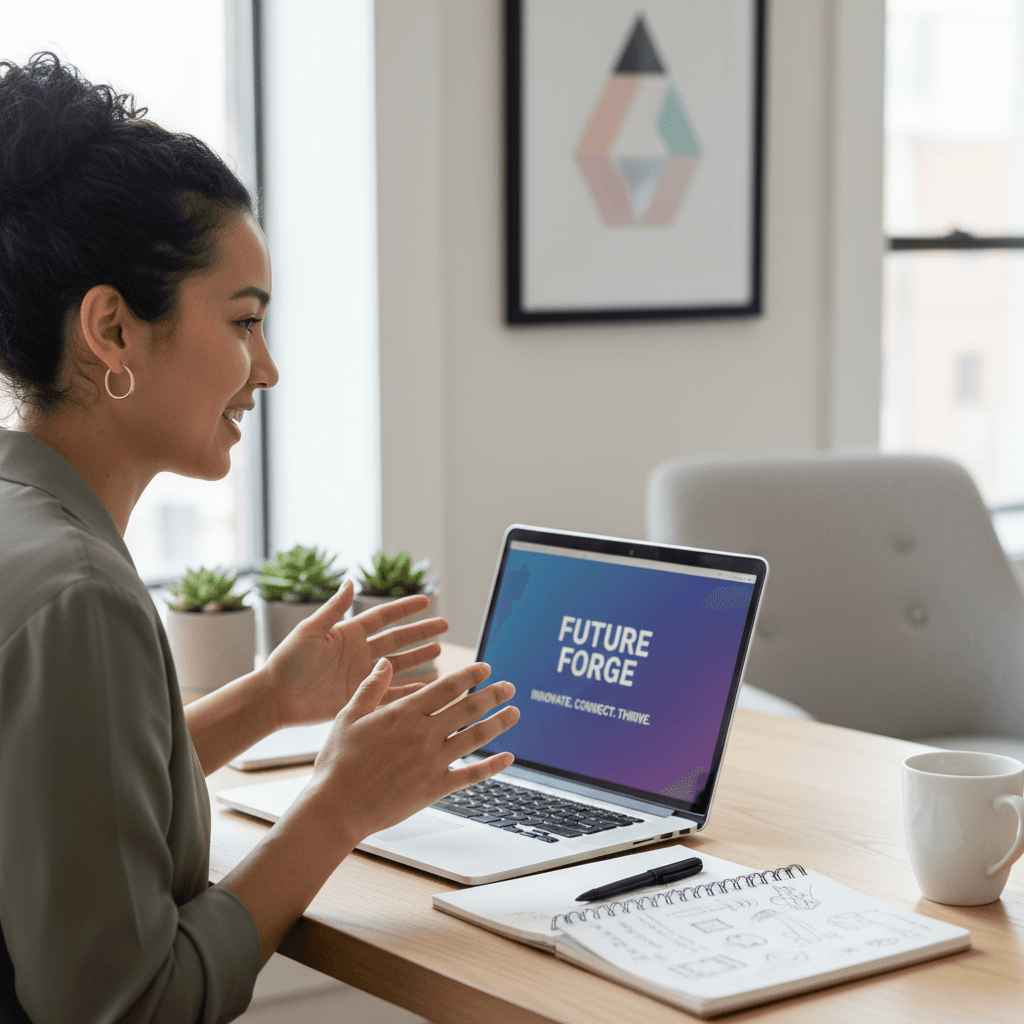 Professional woman pitching her business offer on a video call