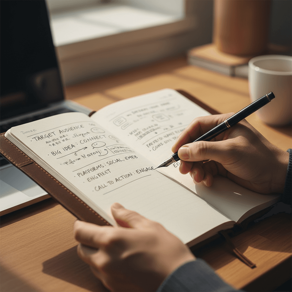 Hand sketching a business funnel from idea to launch