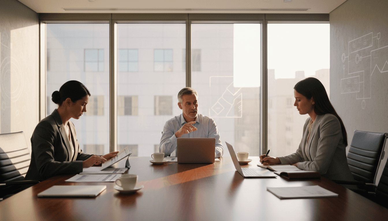 Senior executive in a strategy conversation with a business advisor