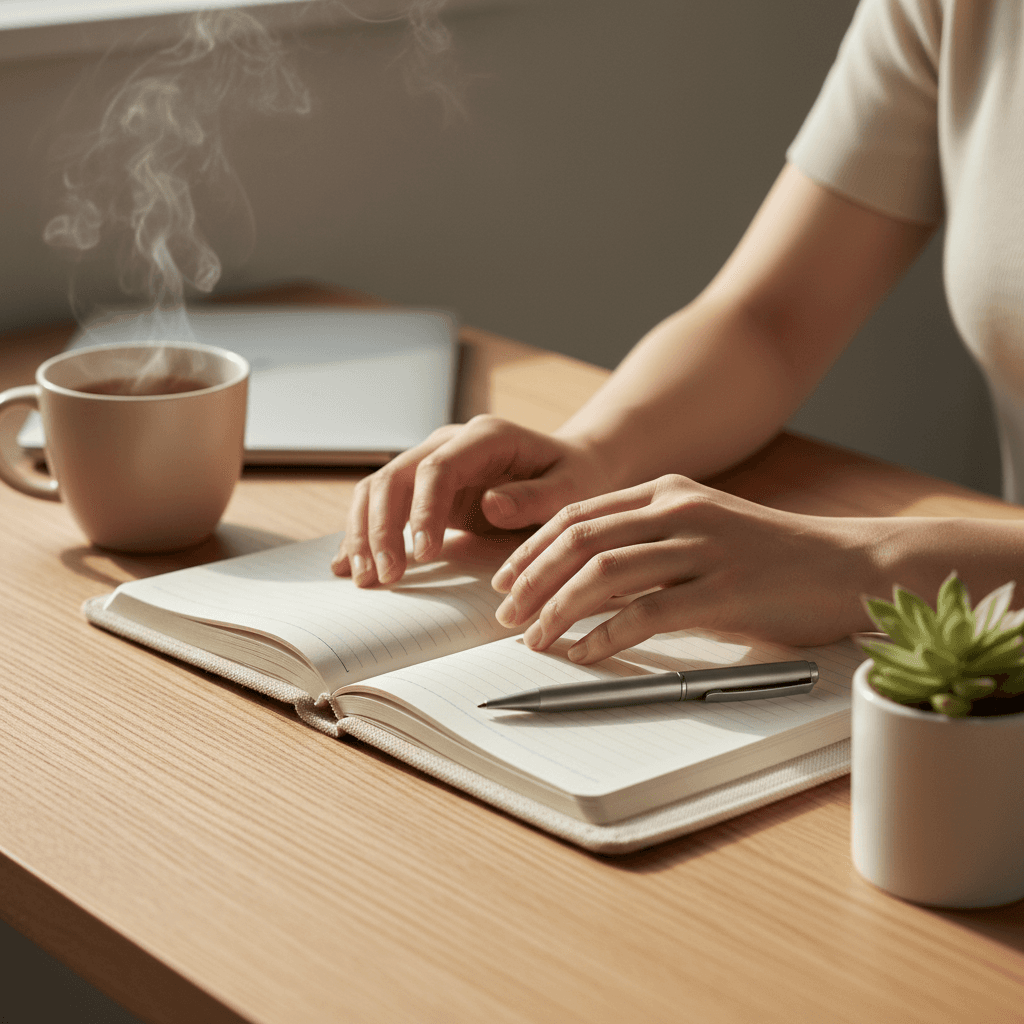 Experienced professional reviewing strategy notes in a well-lit study