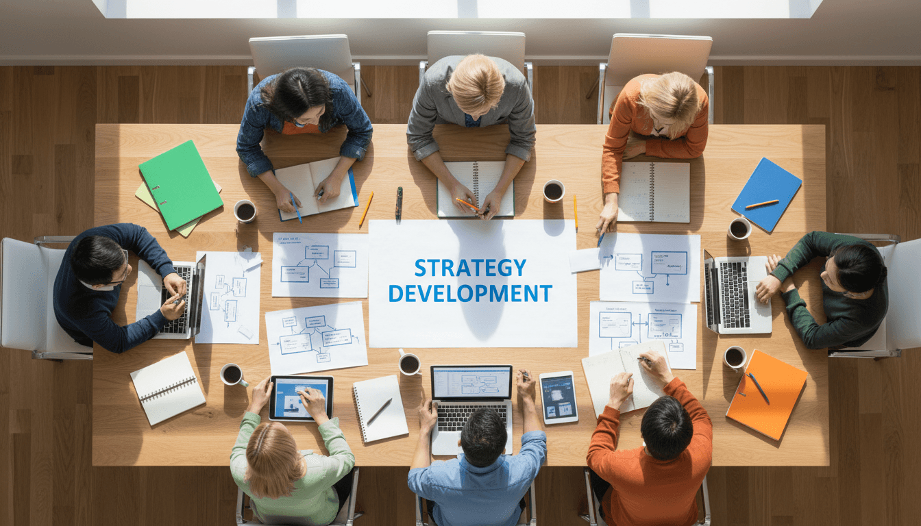 Business professionals collaborating around a conference table